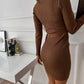 Long Sleeve Button Front Knit Work Dress