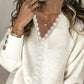 Contrast Lace V Neck Chunky Knit Sweater