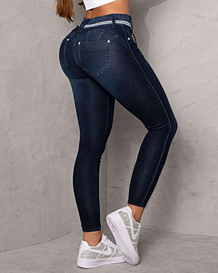 High Waist Drawstring Pocket Design Jeans