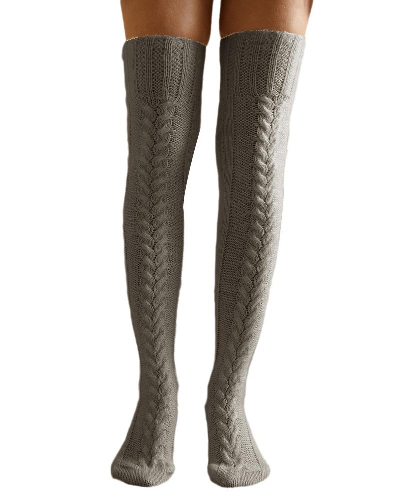 1Pair Over The Knee High Cable Knit Long Socks