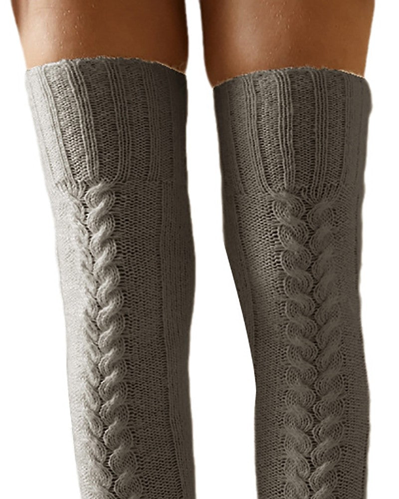 1Pair Over The Knee High Cable Knit Long Socks