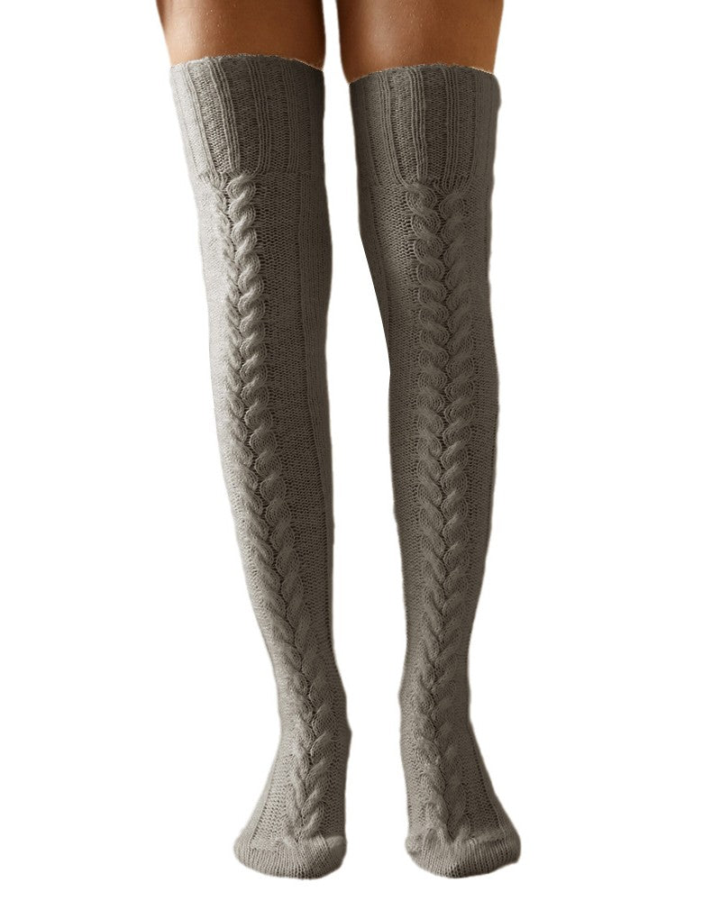 1Pair Over The Knee High Cable Knit Long Socks