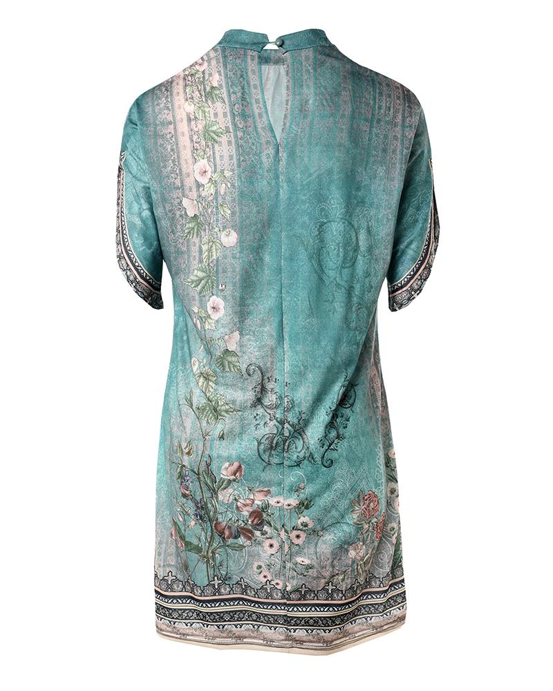 Floral Tribal Print Mock Neck Casual Dress