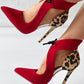Contrast Leopard Print Tied Detail Stiletto Heel Pumps