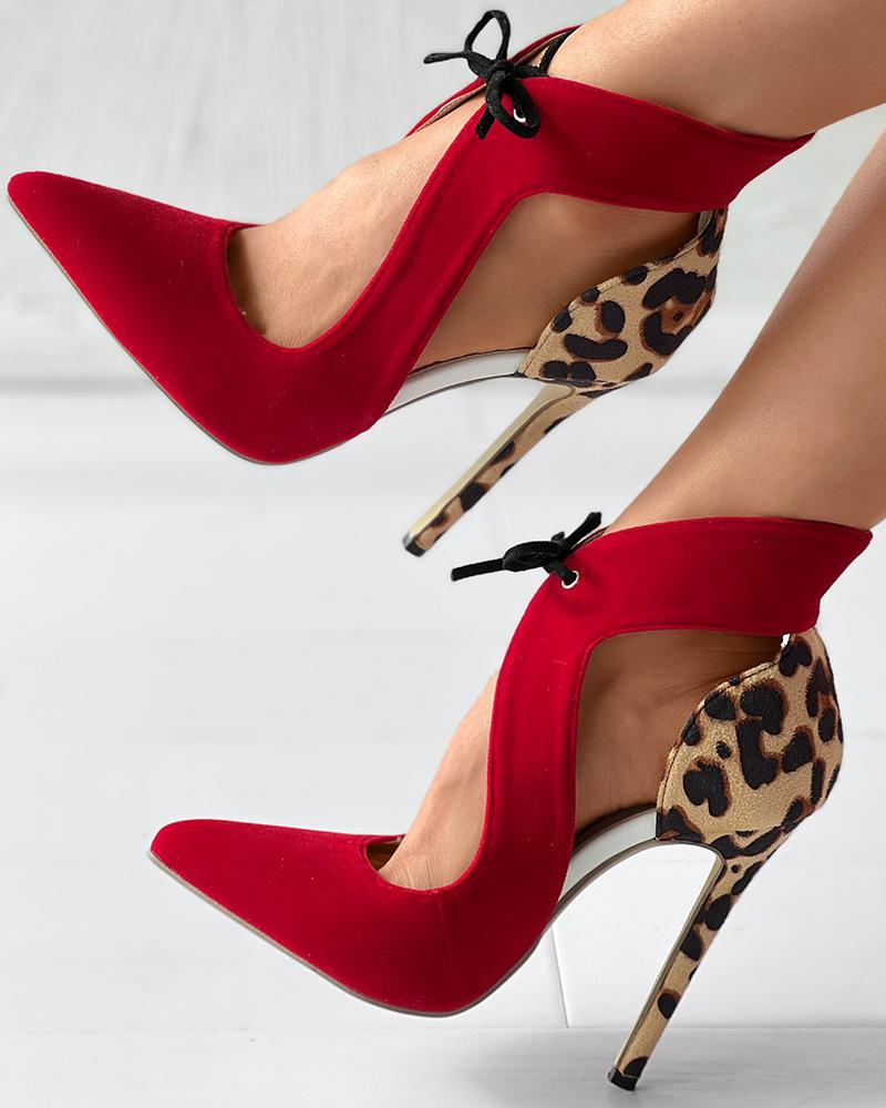 Contrast Leopard Print Tied Detail Stiletto Heel Pumps