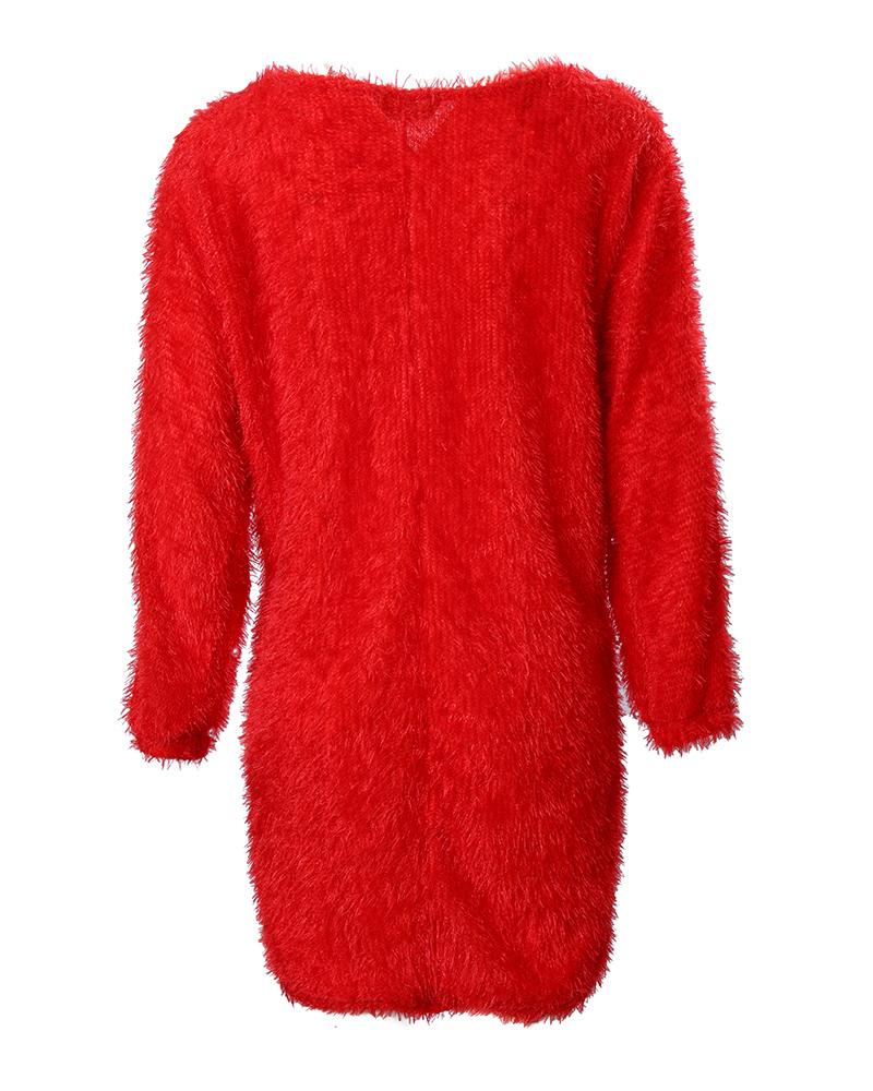 Beaded Decor V Neck Fluffy Casual Dress