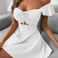 Drawstring Tie Front Cutout Flutter Sleeve Dress