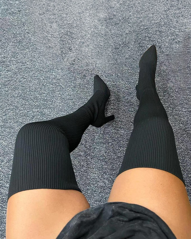 Knit Point Toe Over The Knee Boots
