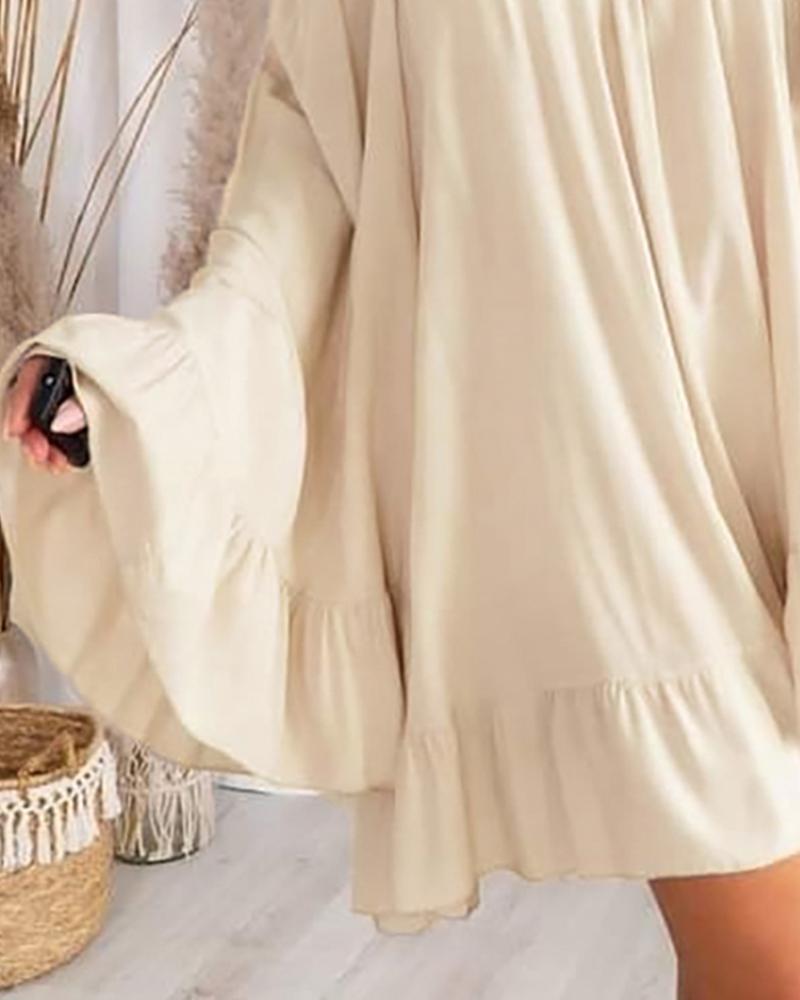 Bell Sleeve Ruffle Hem Casual Swing Dress