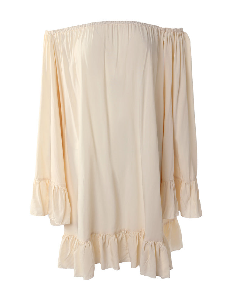 Bell Sleeve Ruffle Hem Casual Swing Dress