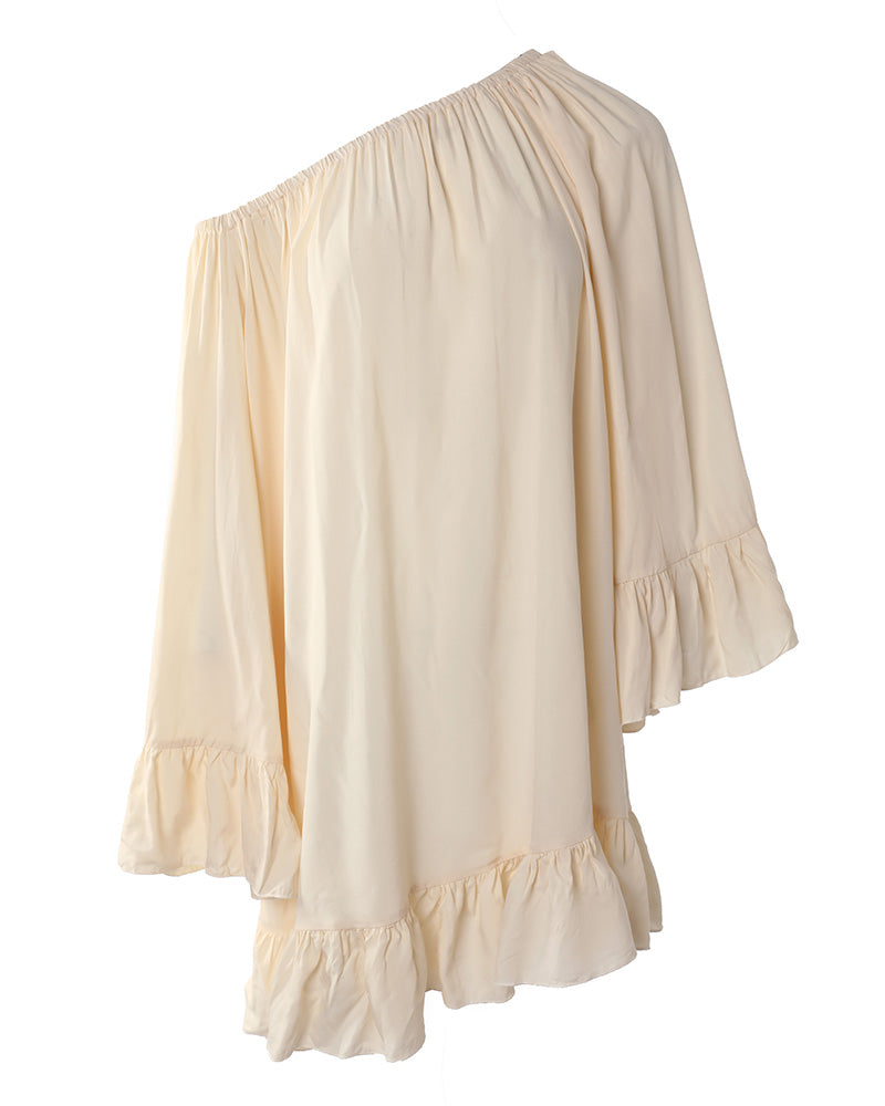 Bell Sleeve Ruffle Hem Casual Swing Dress