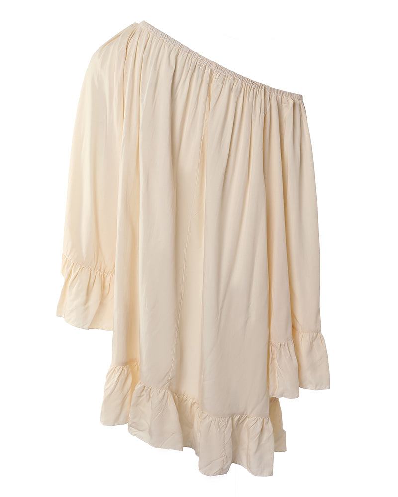 Bell Sleeve Ruffle Hem Casual Swing Dress