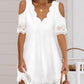 Hollow Out Scallop Trim Cold Shoulder Casual Dress