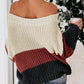 Colorblock Off Shoulder Long Sleeve Knit Sweater