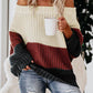 Colorblock Off Shoulder Long Sleeve Knit Sweater