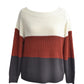 Colorblock Off Shoulder Long Sleeve Knit Sweater