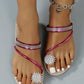 Rhinestone Floral Pattern Toe Ring Beach Flip Flops