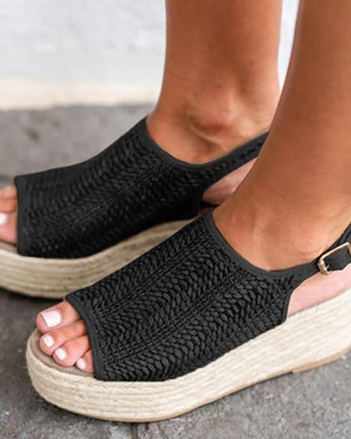 Peep Toe Braided Espadrille Platform Sandals