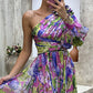 Lantern Sleeve One Shoulder High Slit Floral Maxi Dress