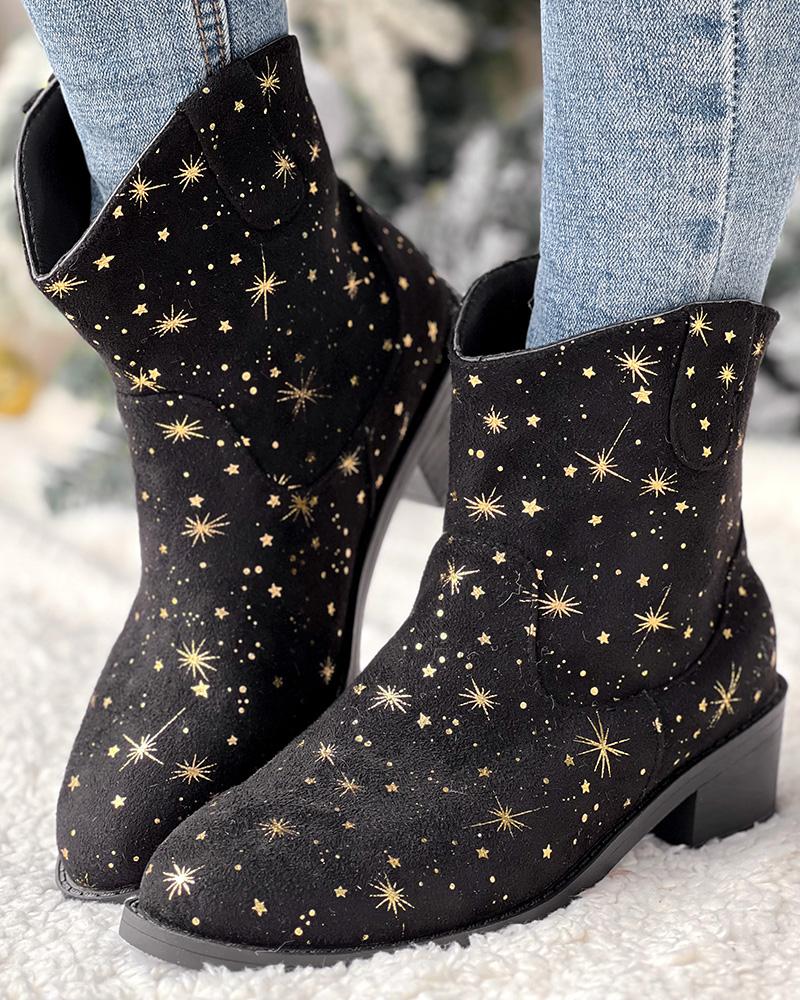 Star Chunky Heel Ankle Boots
