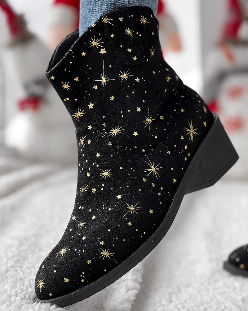 Star Chunky Heel Ankle Boots