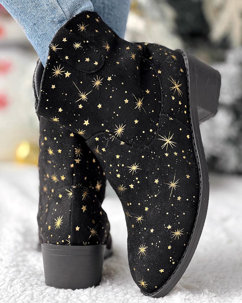 Star Chunky Heel Ankle Boots