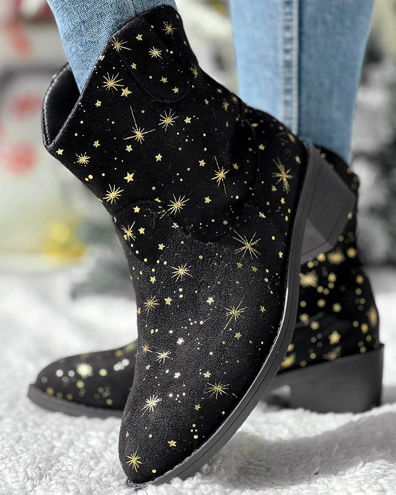 Star Chunky Heel Ankle Boots