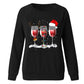 Christmas Hat Wine Glass Print Long Sleeve Top