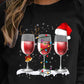 Christmas Hat Wine Glass Print Long Sleeve Top