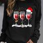 Christmas Hat Wine Glass Print Long Sleeve Top