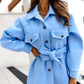 Long Sleeve Buttoned Pocket Design Coat With Belt