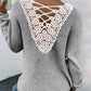 V Neck Contrast Lace Criss Cross Knit Sweater