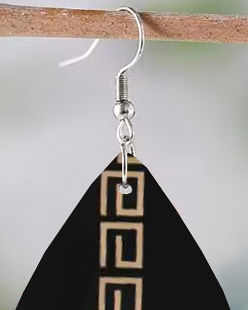 1Pair Geometric Print Waterdrop Hook Earrings