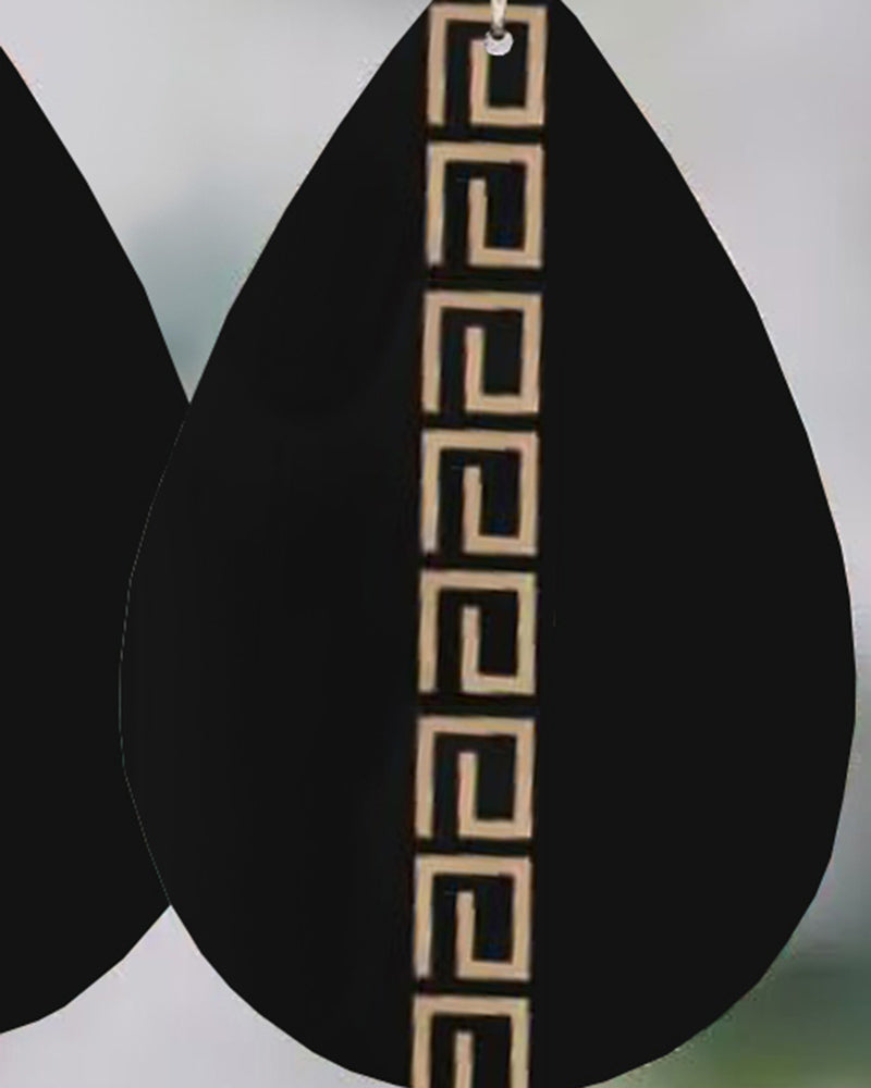 1Pair Geometric Print Waterdrop Hook Earrings