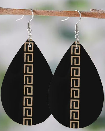 1Pair Geometric Print Waterdrop Hook Earrings