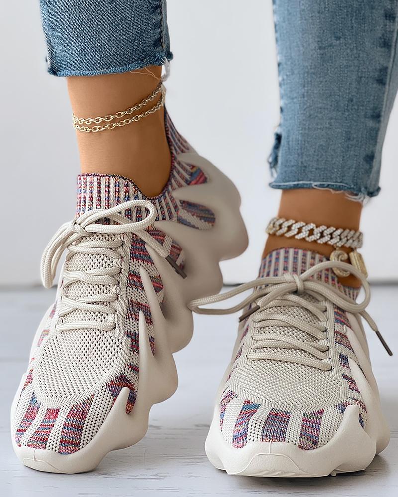 Knit Breathable Lace up Sneakers