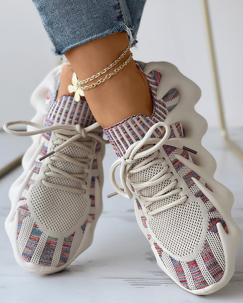 Knit Breathable Lace up Sneakers