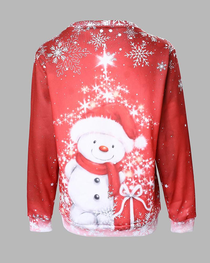 Christmas Snowman Print Long Sleeve Casual Top