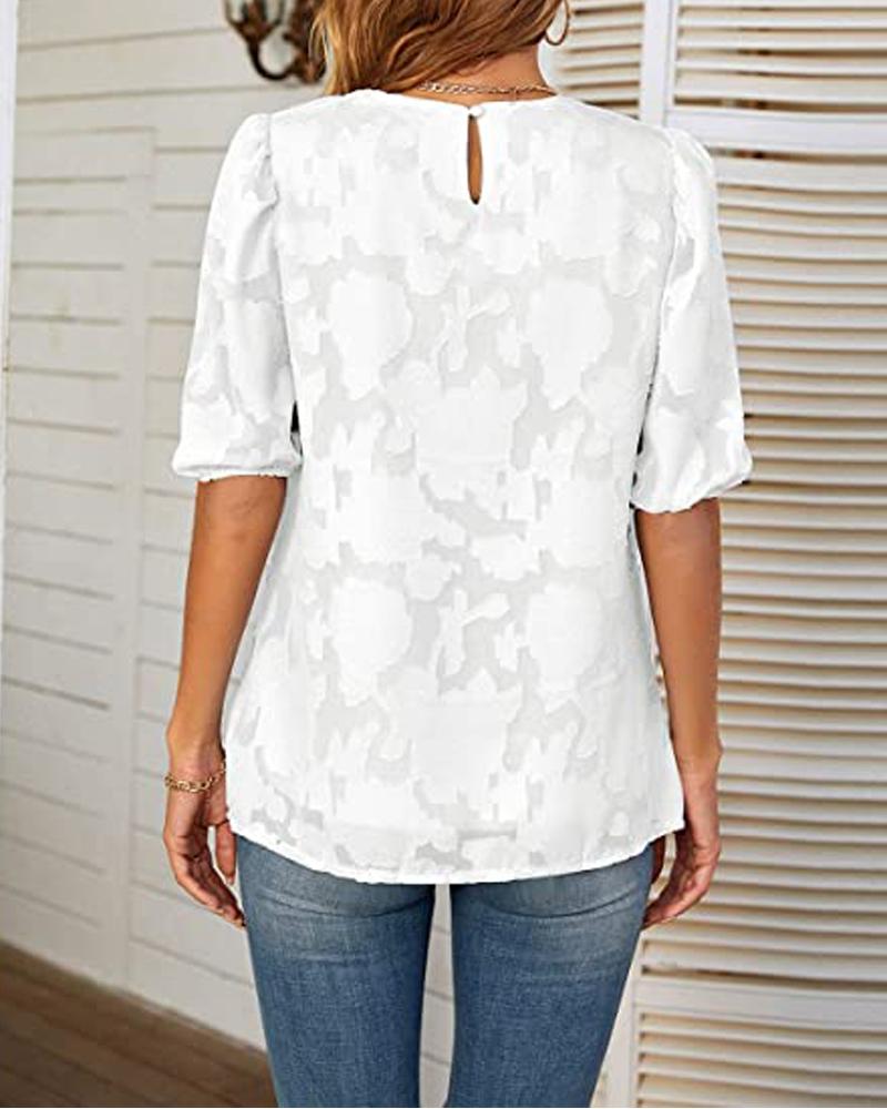 Floral Textured Puff Sleeve Top