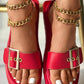 Eyelet Buckled Square Toe Slippers