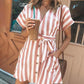 Striped Button Design Pockets Casual Dress