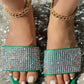 Rhinestone Wide Strap Beach Slippers