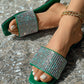 Rhinestone Wide Strap Beach Slippers