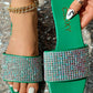 Rhinestone Wide Strap Beach Slippers
