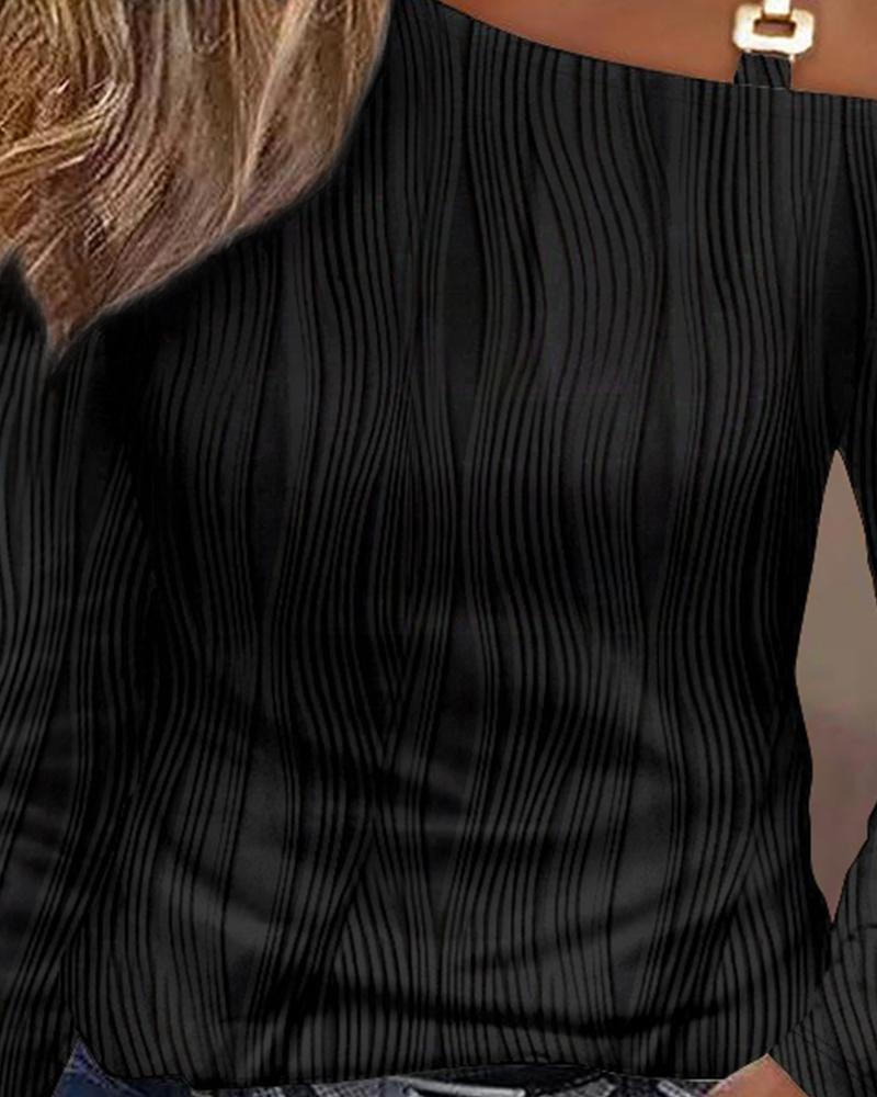 Chain Decor Cold Shoulder Textured Top