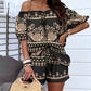 Tribal Print Off Shoulder Top & Shorts Set