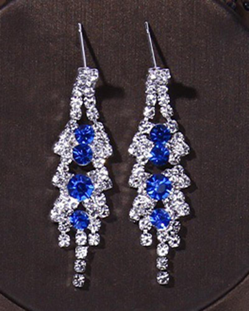 2PCS Rhinestone Decor Necklace & Dangle Earrings Wedding Bridal Jewelry Set