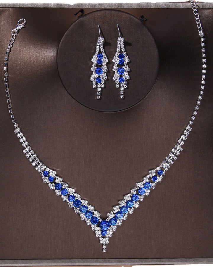 2PCS Rhinestone Decor Necklace & Dangle Earrings Wedding Bridal Jewelry Set