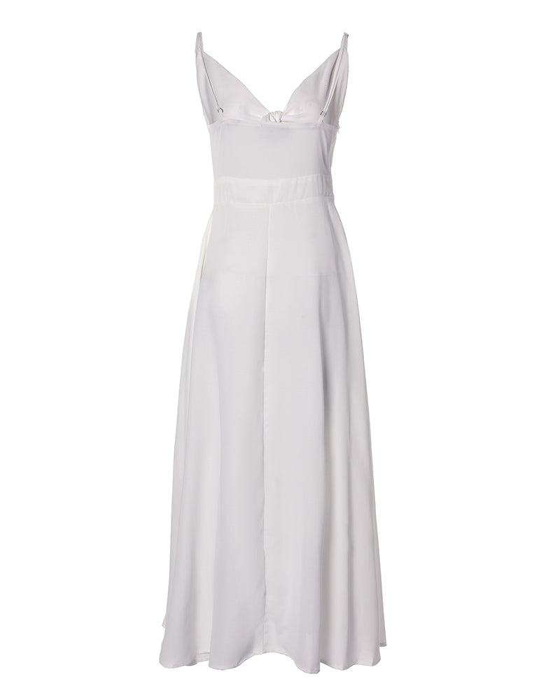 Spaghetti Strap Knotted Cutout Buttoned Maxi Dress