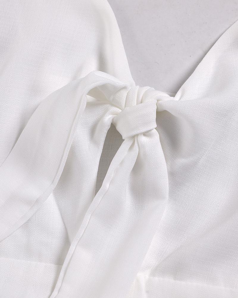 Spaghetti Strap Knotted Cutout Buttoned Maxi Dress